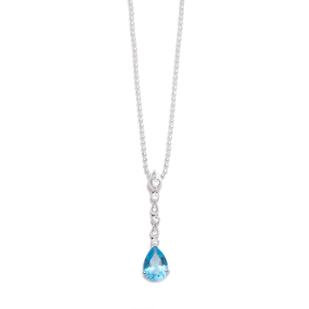 Light blue stone crystal teardrop pendant necklace